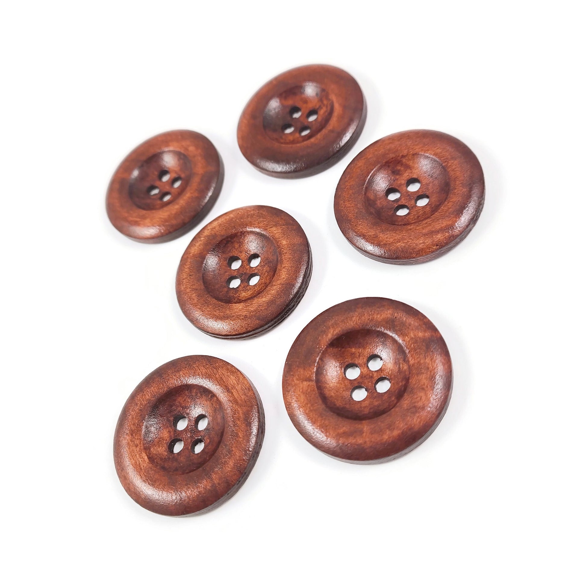 Bouton de bois marron foncé de 3.5cm - ensemble de 6 boutons en bois naturel