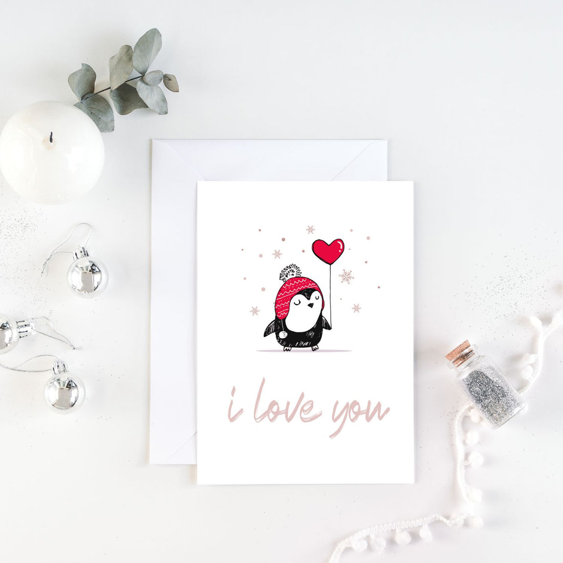 Carte JE T'AIME pingouin - Carte de St-Valentin à imprimer - Téléchargement instantané