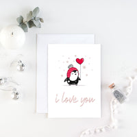 Carte JE T'AIME pingouin - Carte de St-Valentin à imprimer - Téléchargement instantané