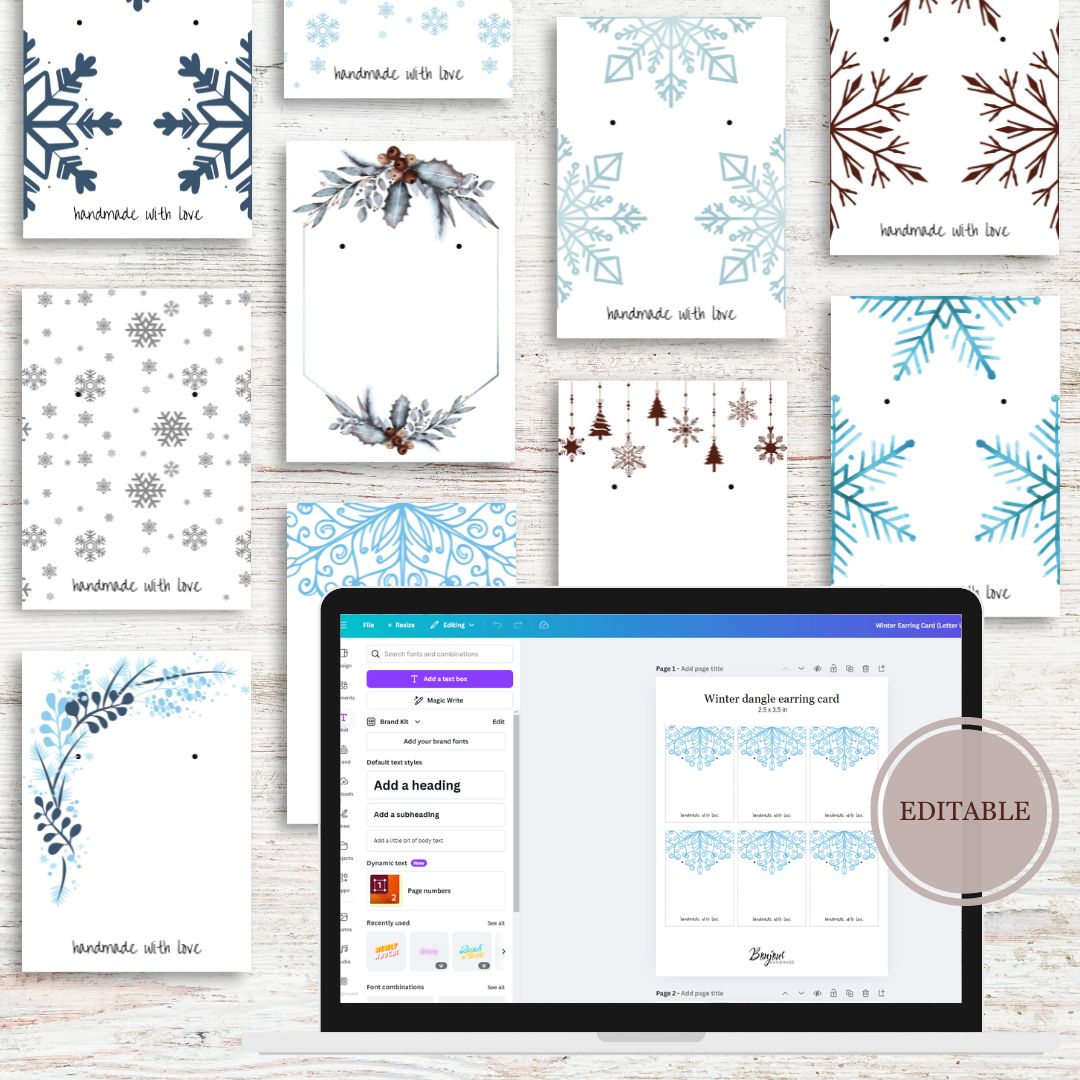 Winter Whimsy Editable Earring Cards