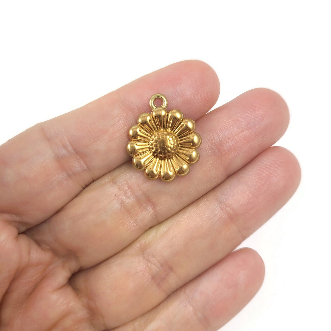 1 gold plated stainless steel sunflower charm 18mm