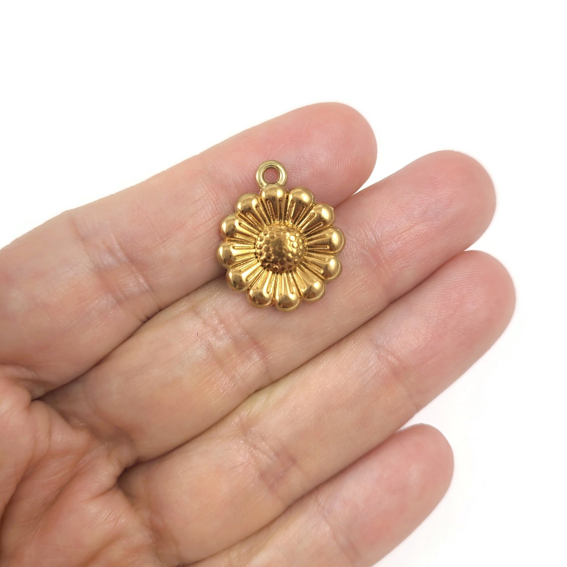 1 gold plated stainless steel sunflower charm 18mm
