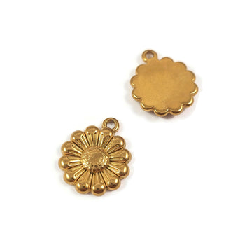 1 gold plated stainless steel sunflower charm 18mm