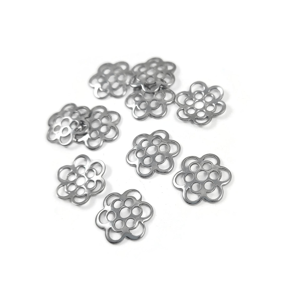 10 coupelles marguerites en acier inoxydable 14mm