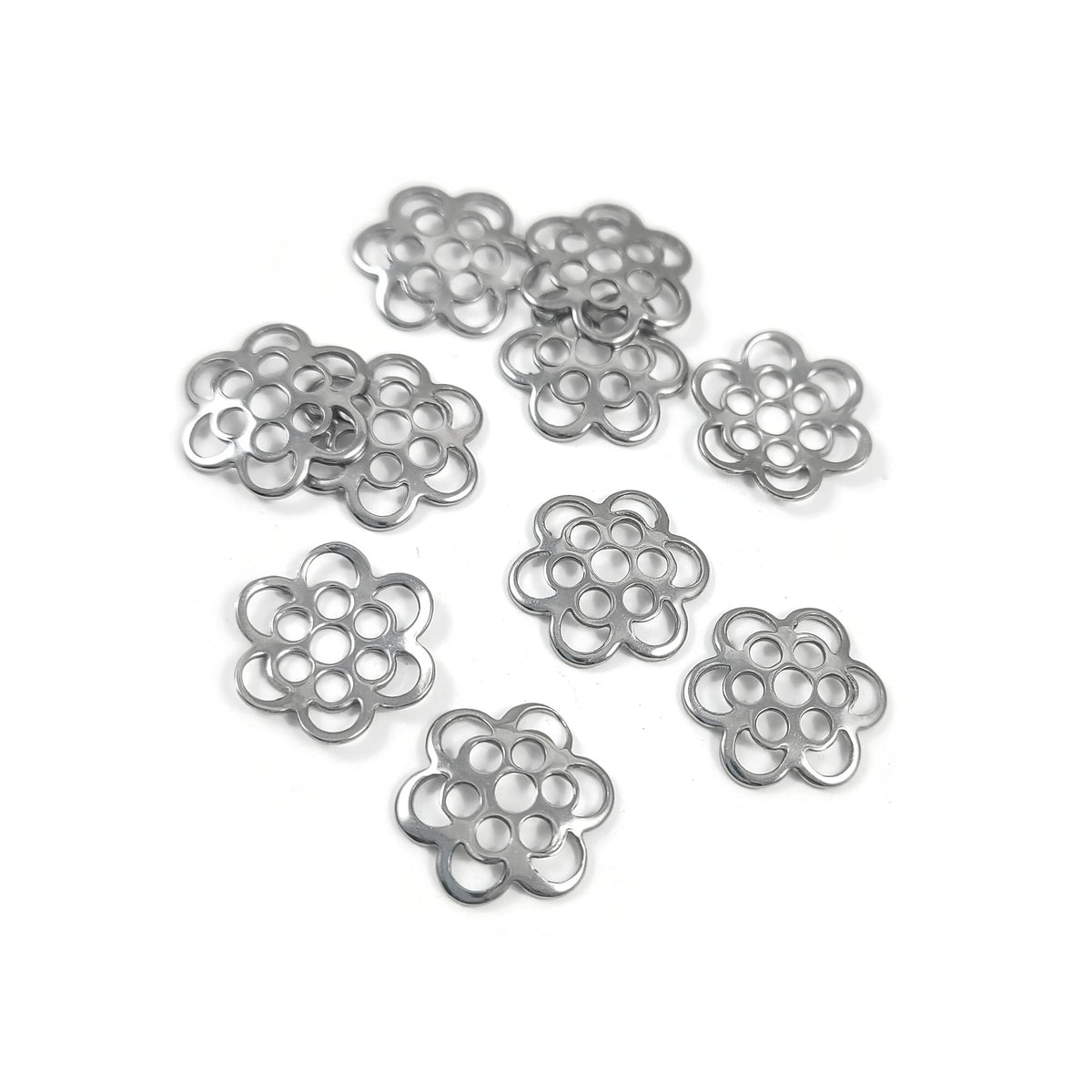 10 coupelles marguerites en acier inoxydable 14mm