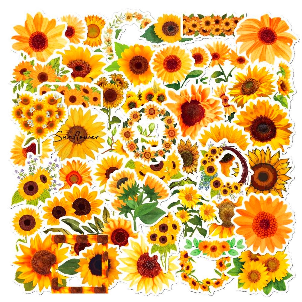 50 autocollants tournesols en vinyle