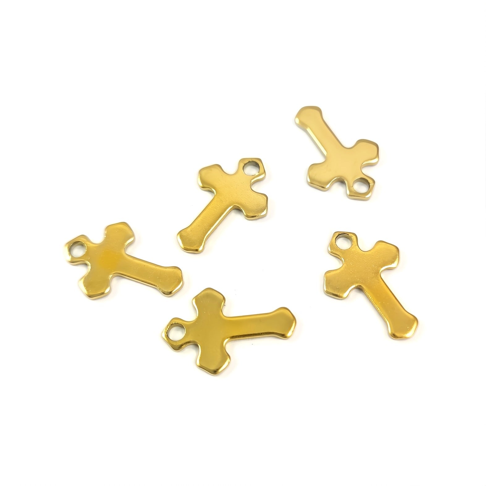 5 Tiny gold stainless steel cross charms