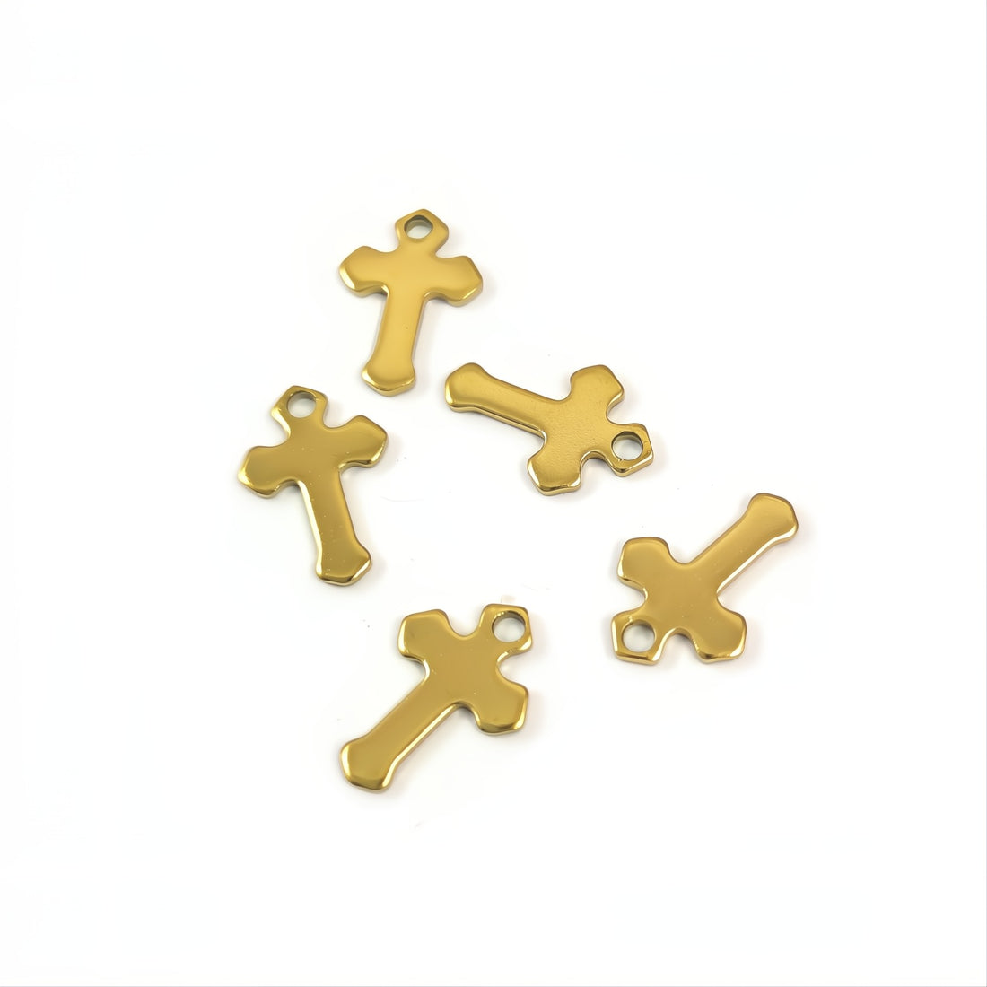 5 Tiny gold stainless steel cross charms