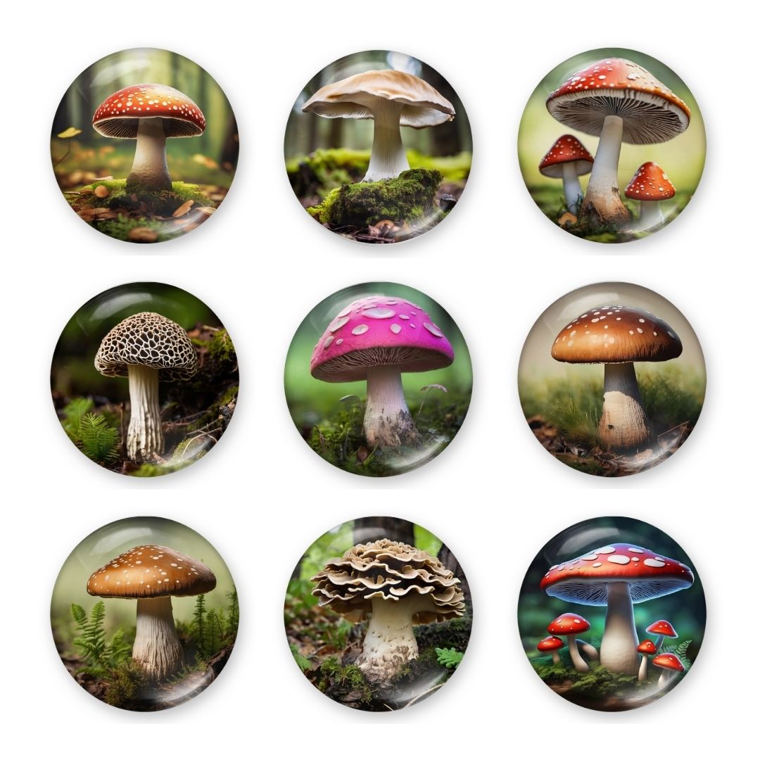 Mushrooms Digital Sheet - Round images in 7 sizes