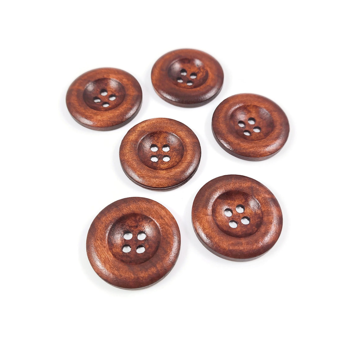 Bouton de bois marron foncé de 3.5cm - ensemble de 6 boutons en bois naturel