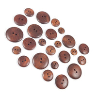 6 Warm brown wooden sewing buttons 15mm, 20mm, 25mm, 30mm