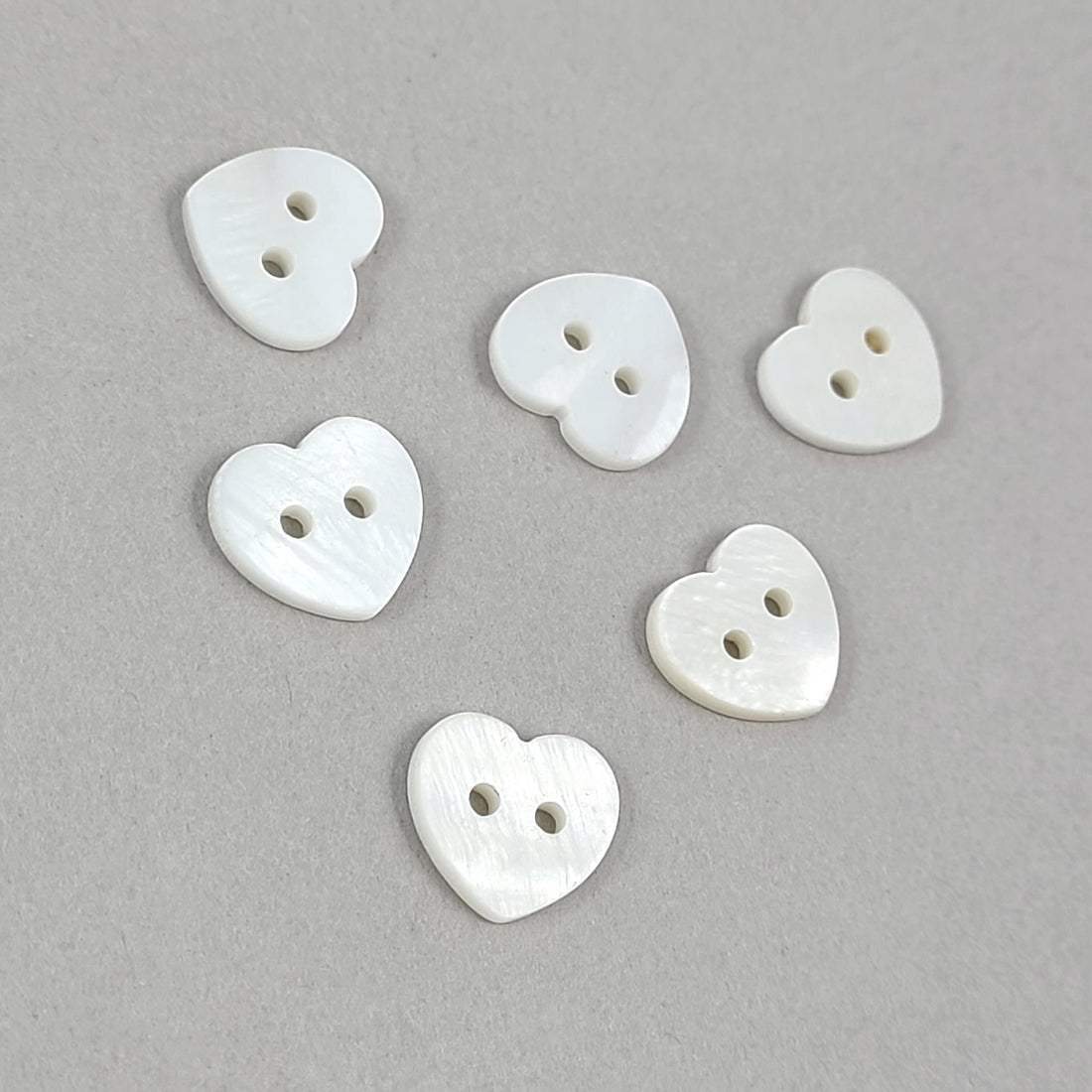 6 White Mother of Pearl Heart Buttons 11mm