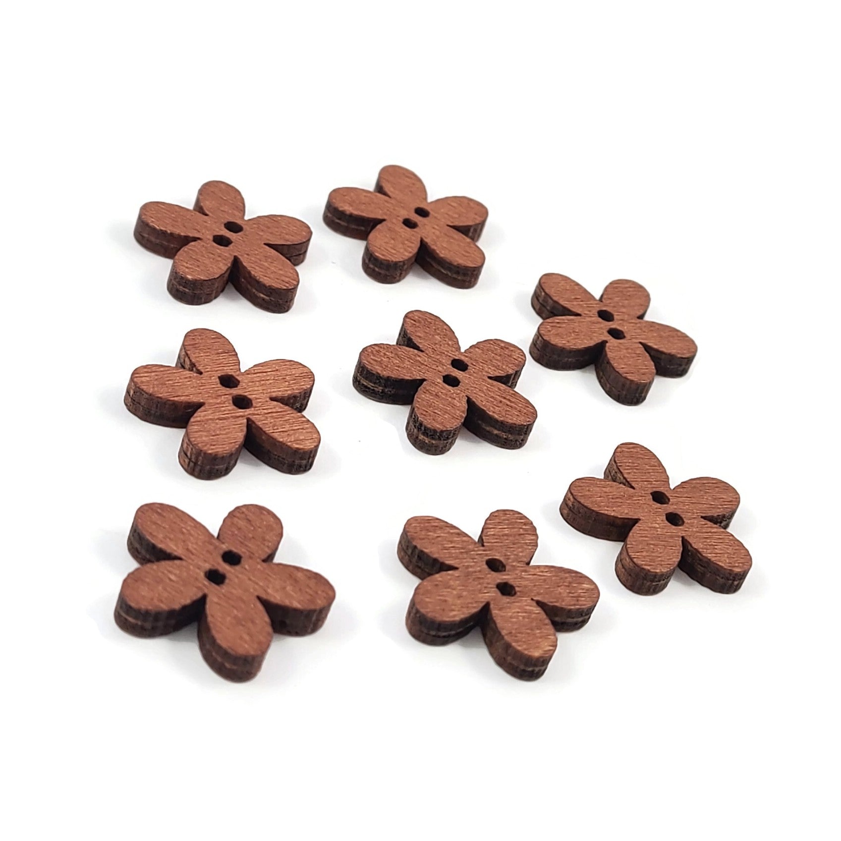 6 boutons de bois en forme de fleur 20mm