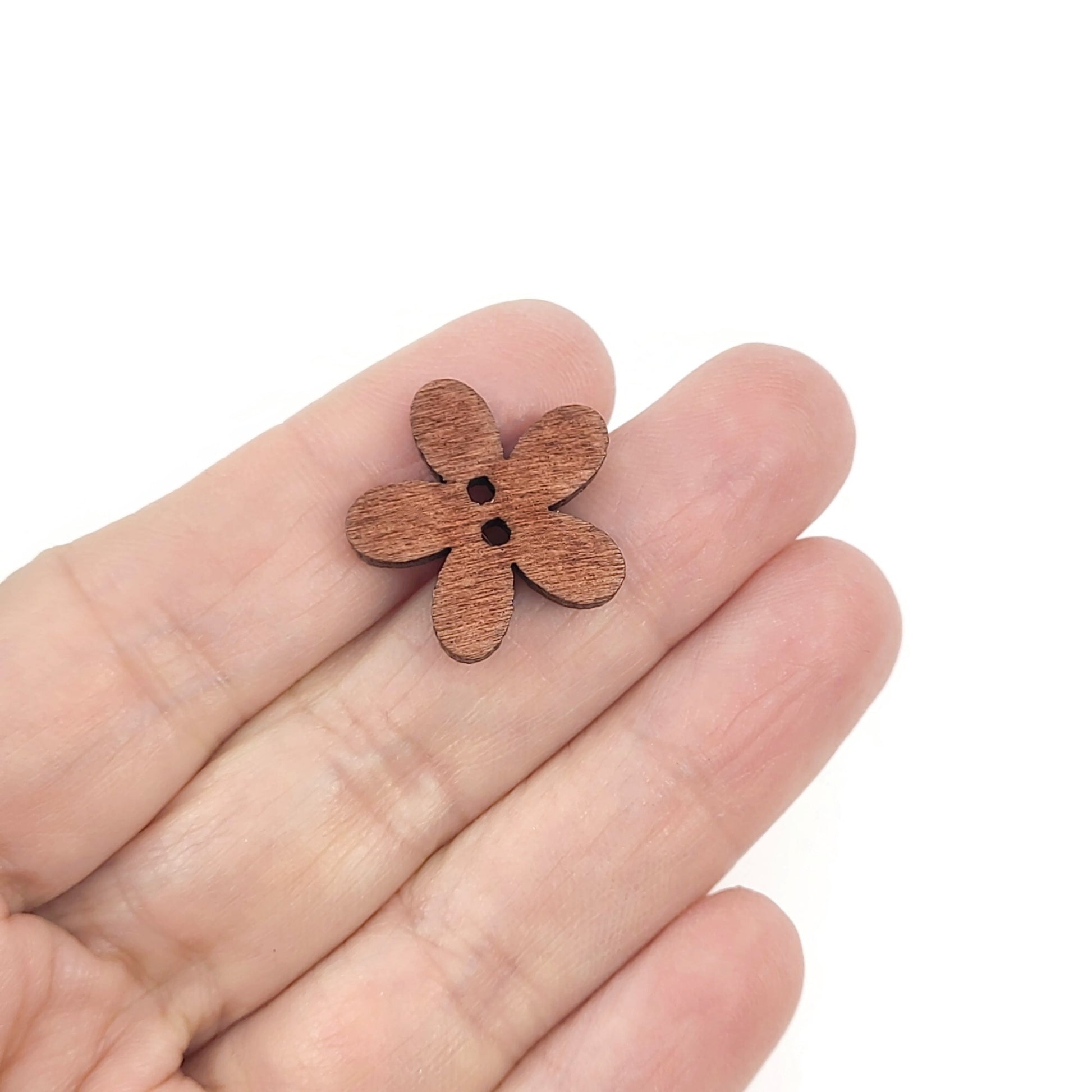 6 boutons de bois en forme de fleur 20mm