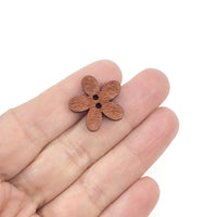 6 boutons de bois en forme de fleur 20mm