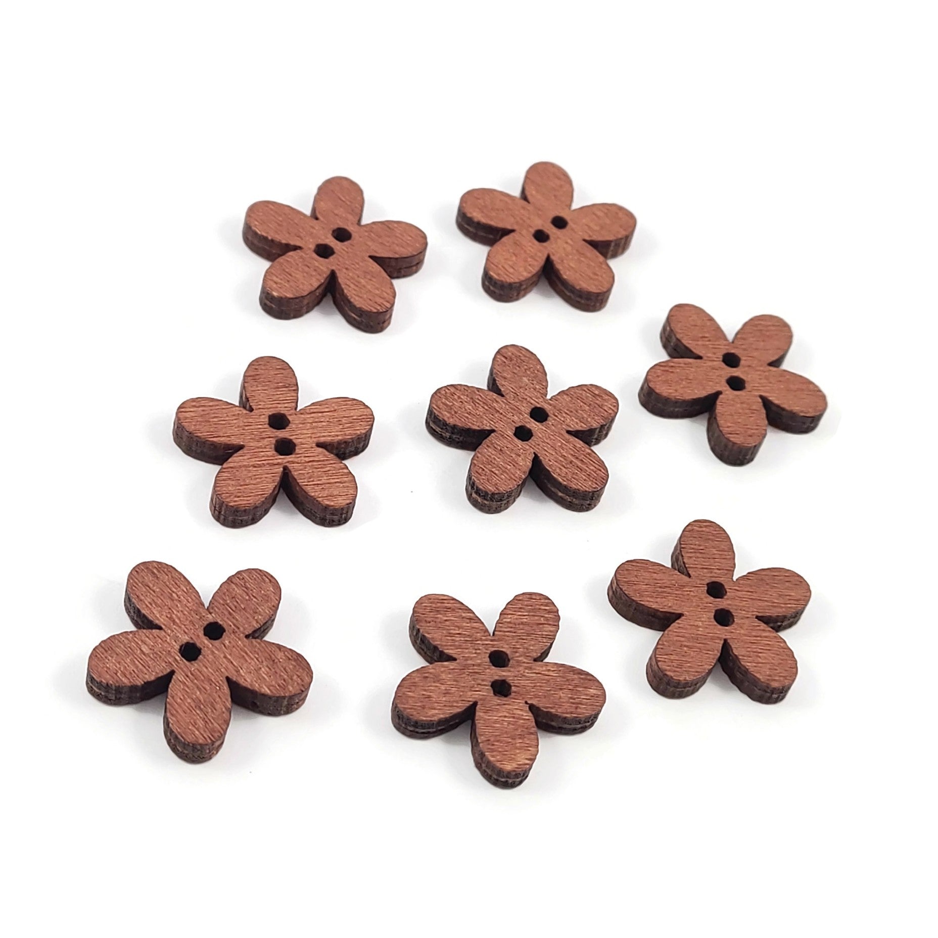 6 boutons de bois en forme de fleur 20mm