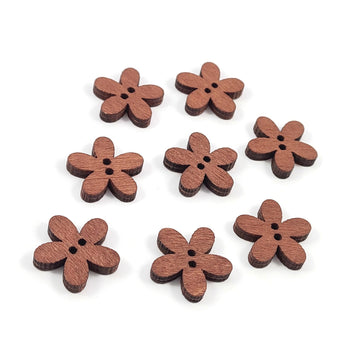 6 boutons de bois en forme de fleur 20mm