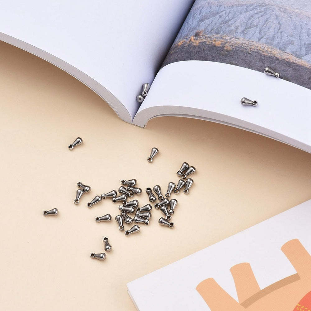 10 breloques gouttes en acier inoxydable 6mm