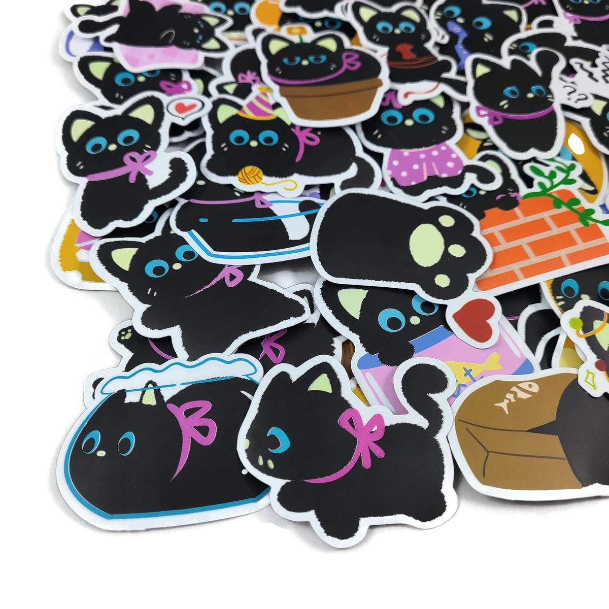 50 cute black cat vinyl sticker pack