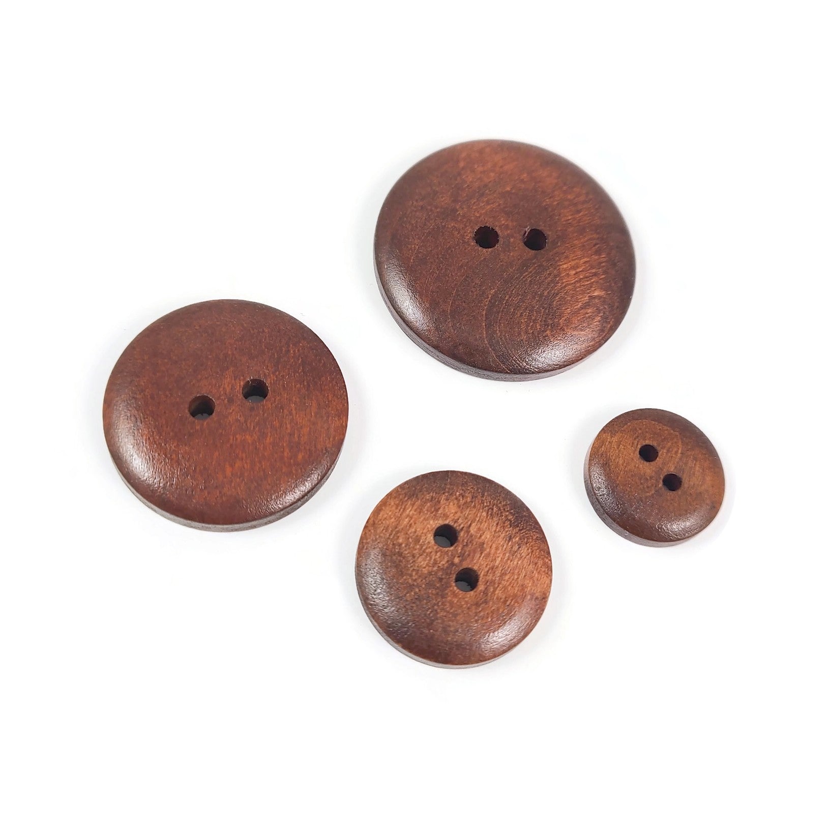 6 Warm brown wooden sewing buttons 15mm, 20mm, 25mm, 30mm