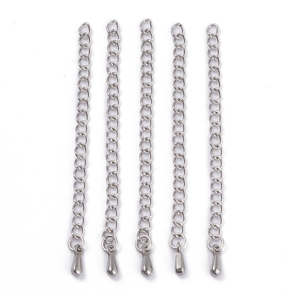 5 Stainless steel extension jewelry chains - Tail extender 60mm with charm