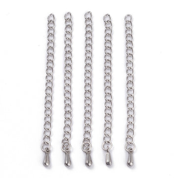 5 Stainless steel extension jewelry chains - Tail extender 60mm with charm