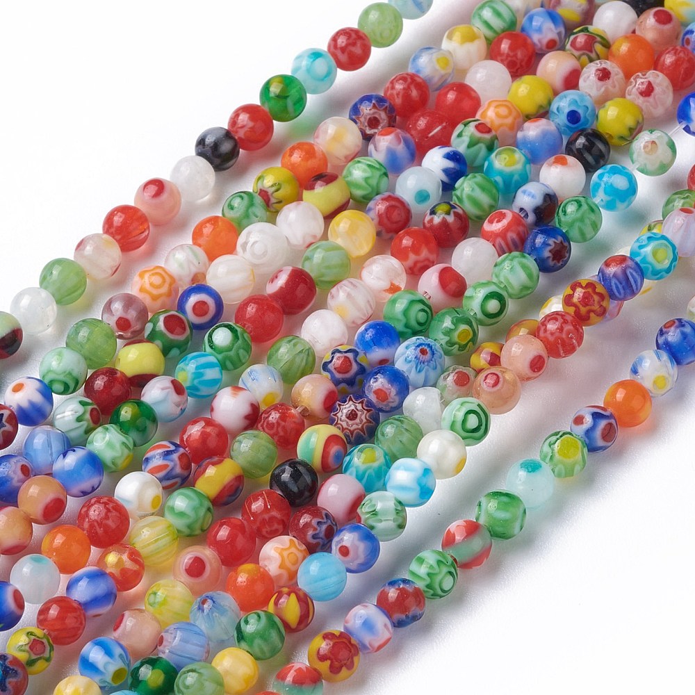 1 strand Millefiori glass beads, Assorted mixed colors, 4mm, 6mm, 8mm