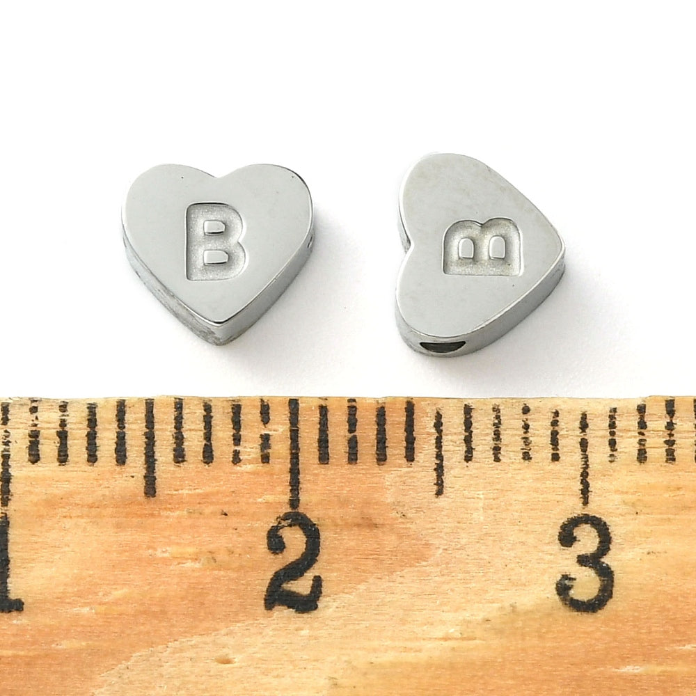 1 Surgical steel heart letter bead