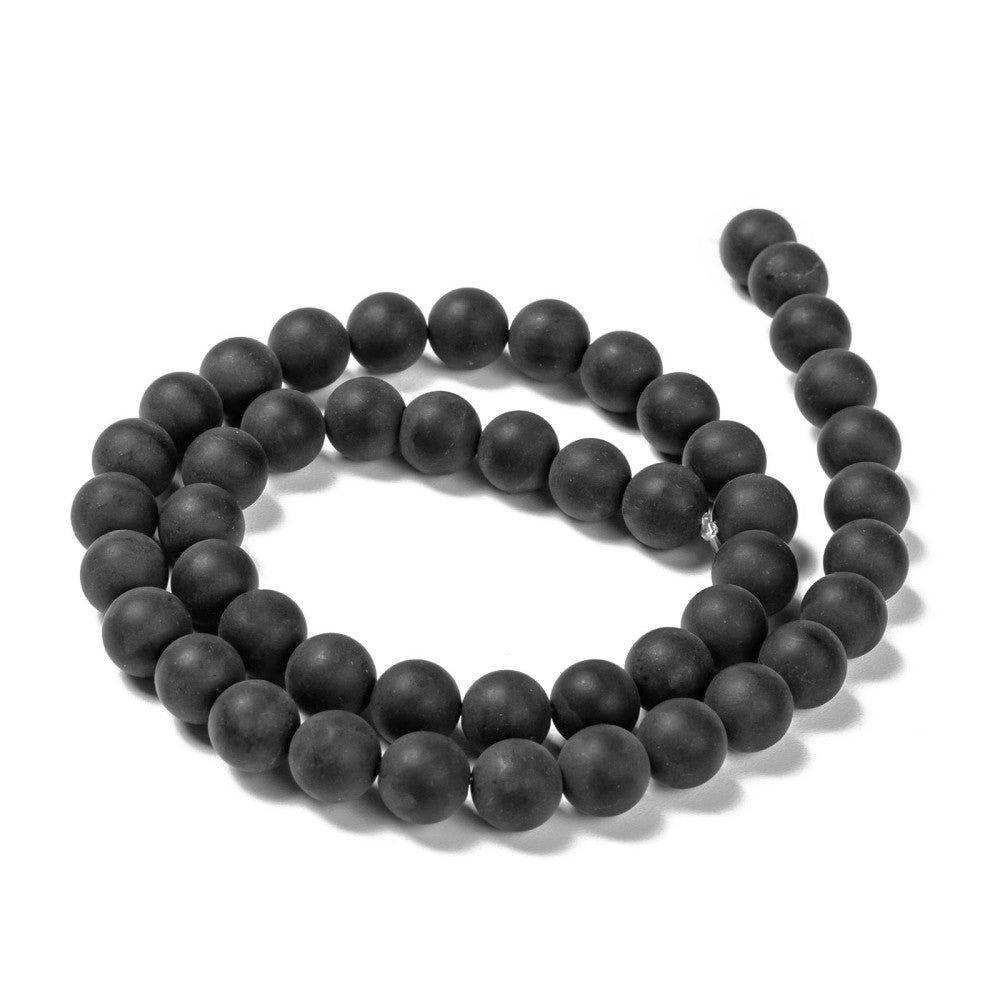 Pierres Naturelles Noires Givrées Rondes 6 ou 8mm