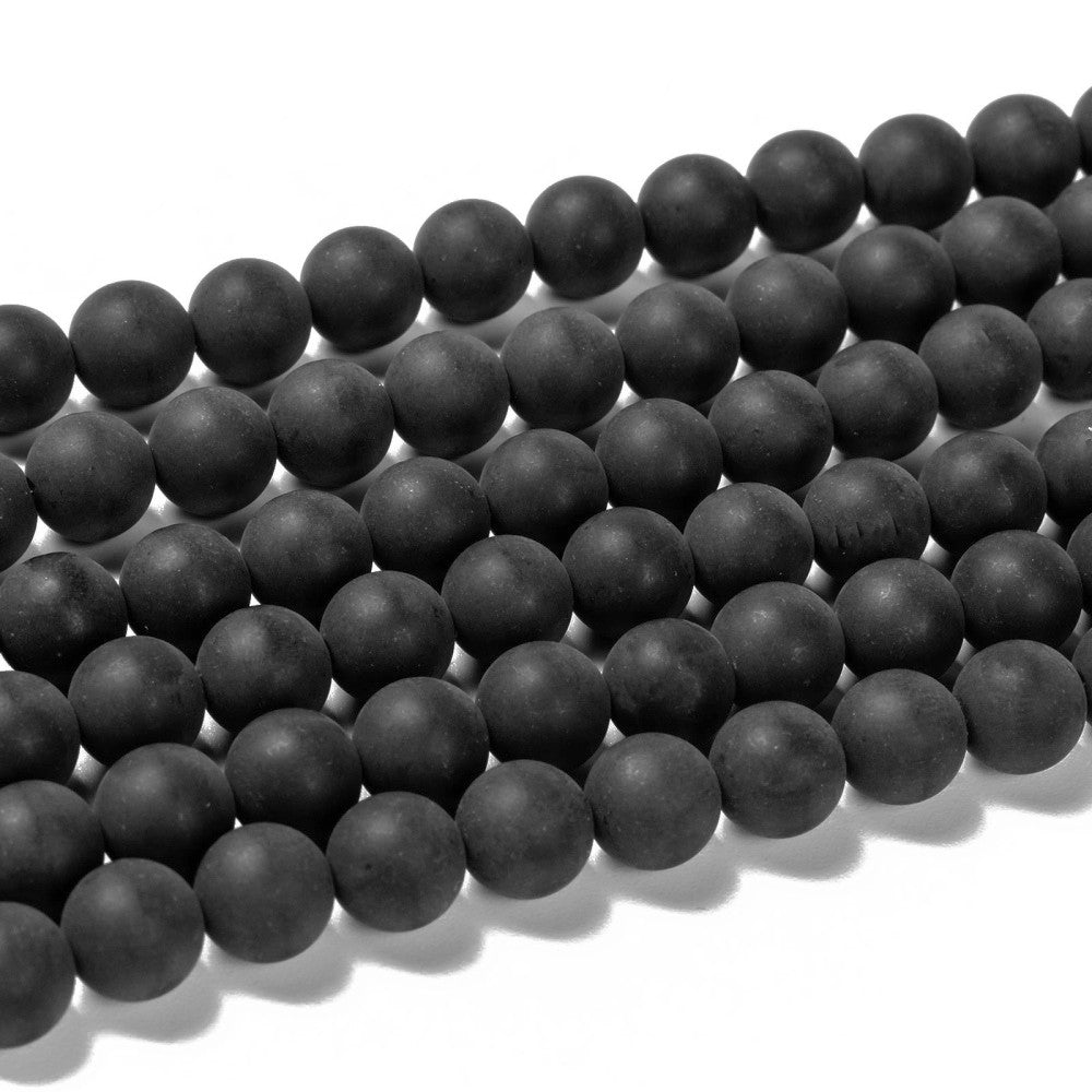 Pierres Naturelles Noires Givrées Rondes 6 ou 8mm