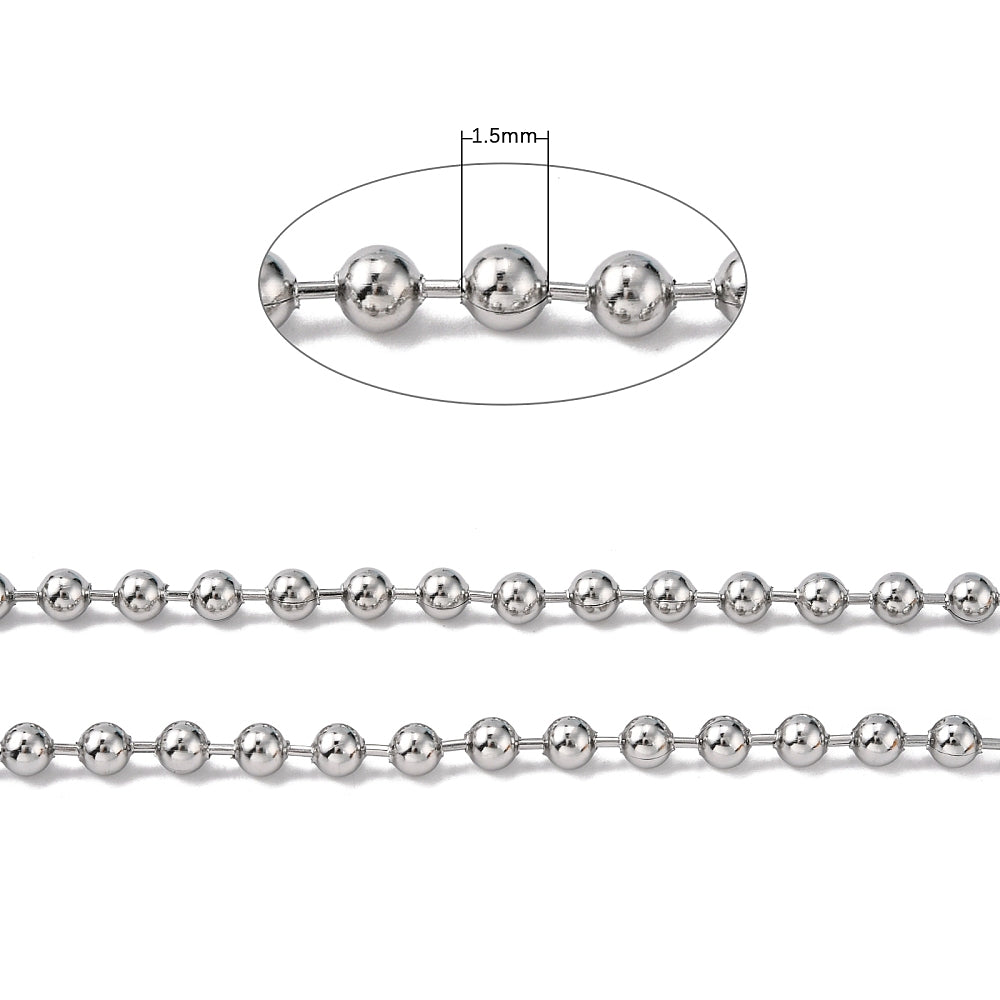 Chaîne à billes en acier inoxydable 1,5mm, 2mm, 2,4mm