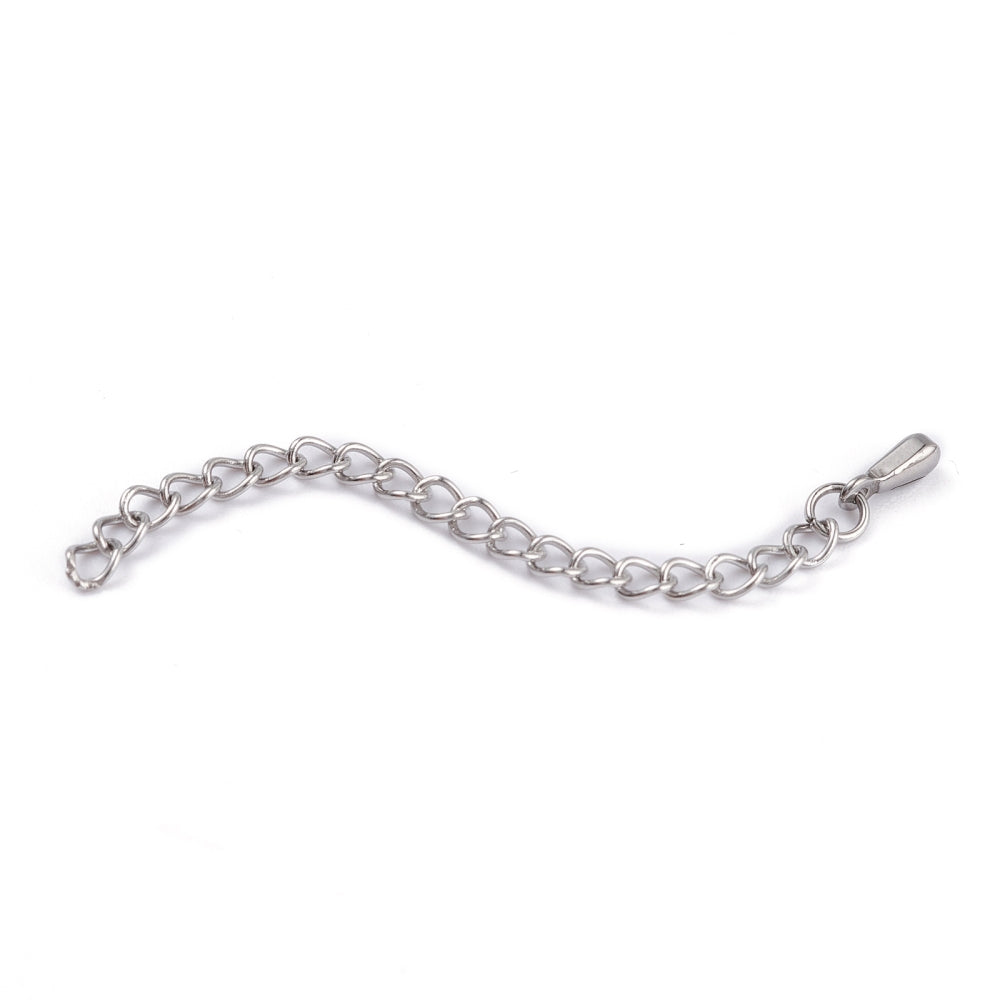 5 Stainless steel extension jewelry chains - Tail extender 60mm with charm