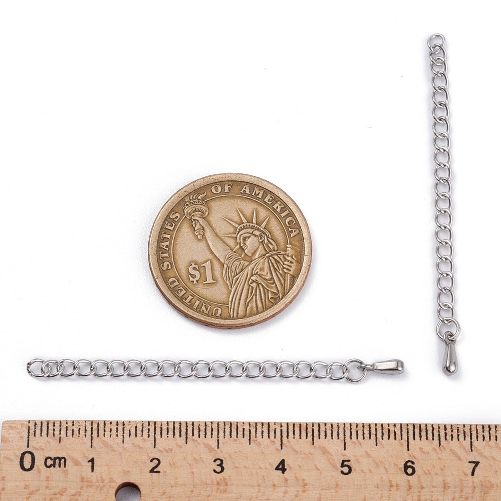 5 Stainless steel extension jewelry chains - Tail extender 60mm with charm