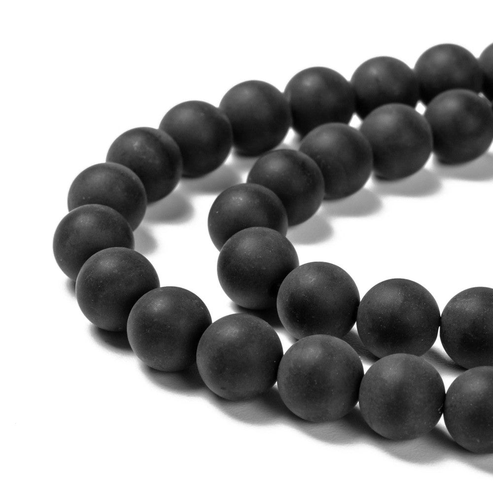 Pierres Naturelles Noires Givrées Rondes 6 ou 8mm