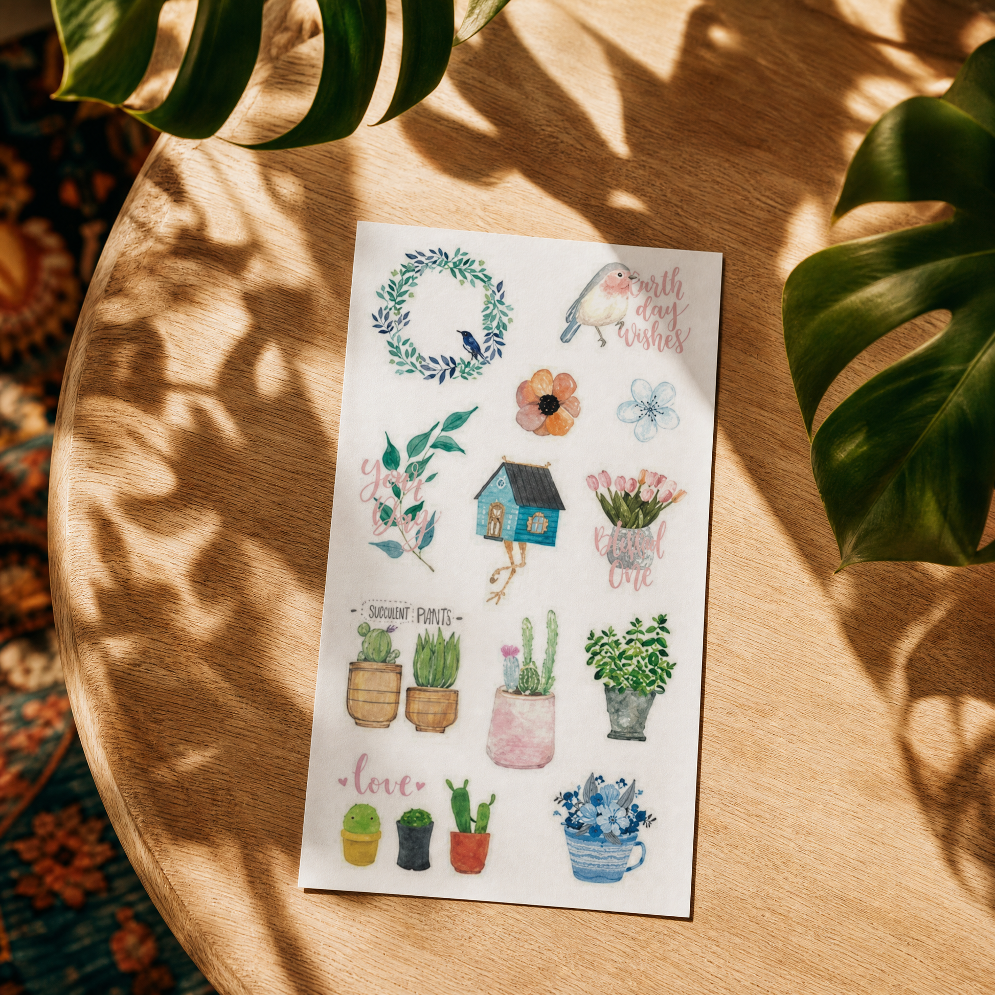 Plants and cute animals sticker set - 6 sheets