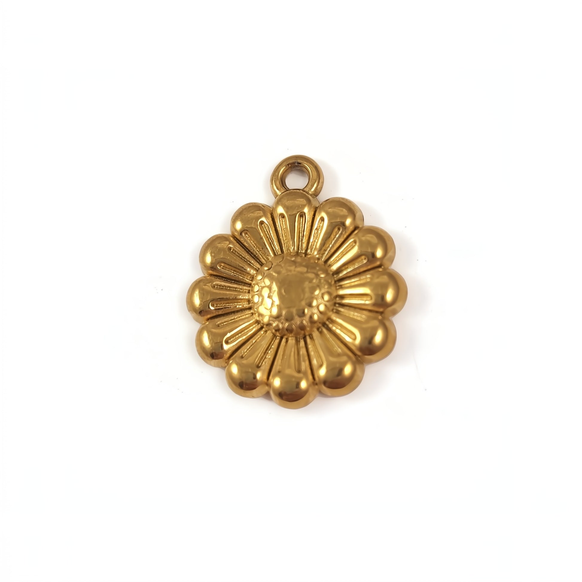 1 gold plated stainless steel sunflower charm 18mm