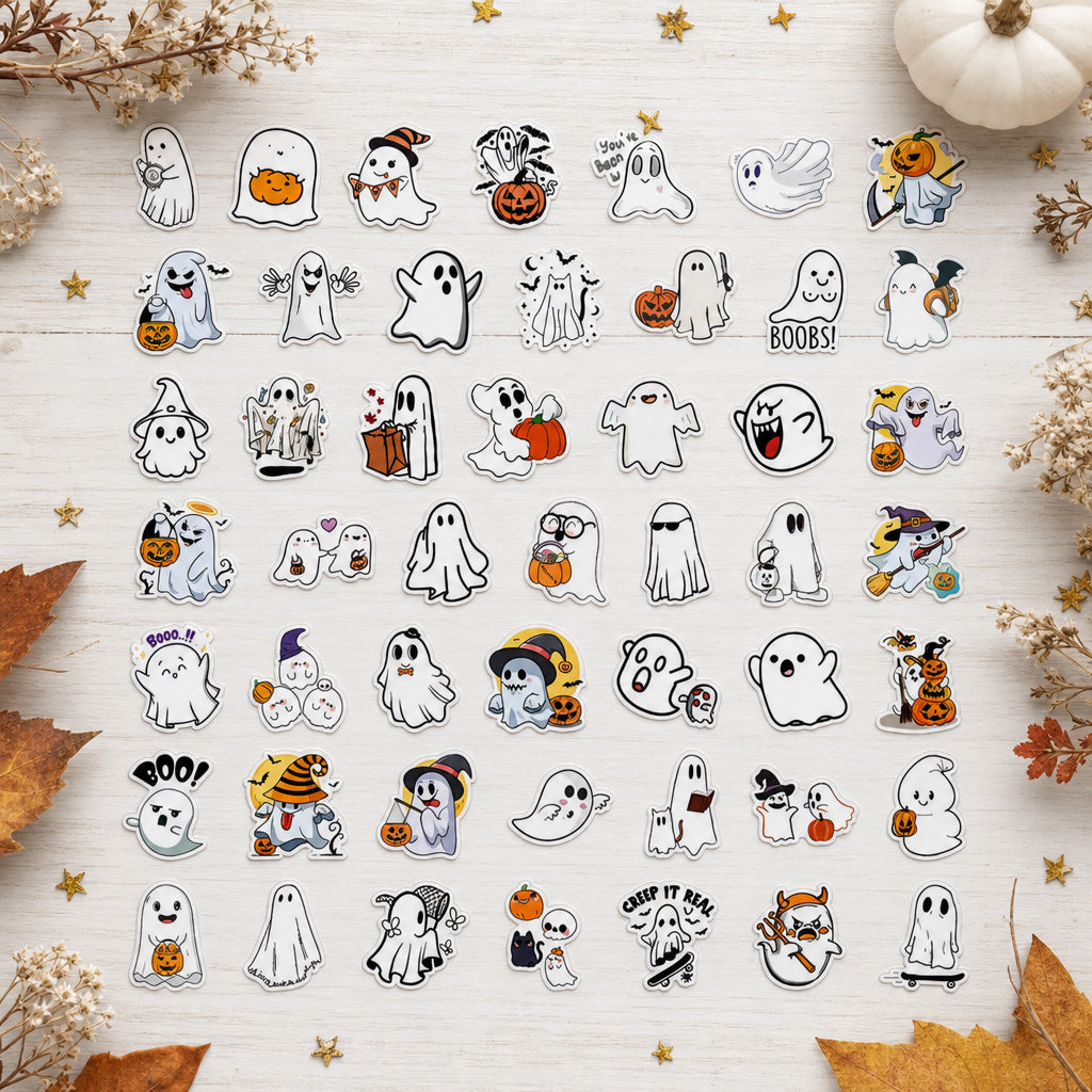50 halloween ghost vinyl sticker pack