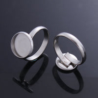 Stainless steel adjustable rings round cabochon settings (fits 10mm 12mm dia.) Hypoallergenic jewelry findings