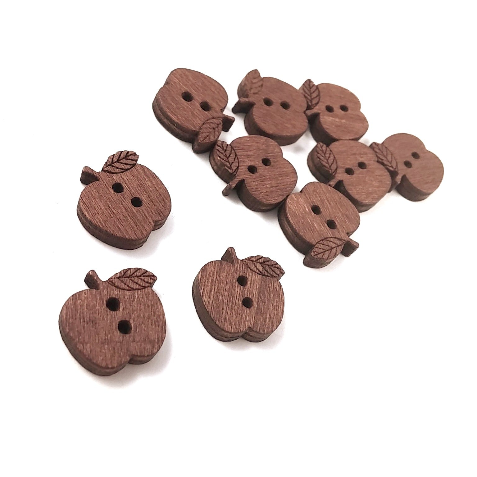 10 Boutons Pommes en bois marron 16mm
