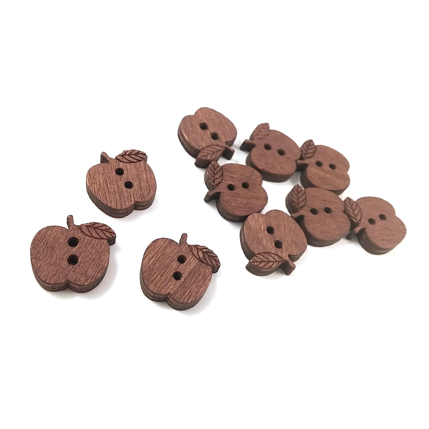 10 Boutons Pommes en bois marron 16mm