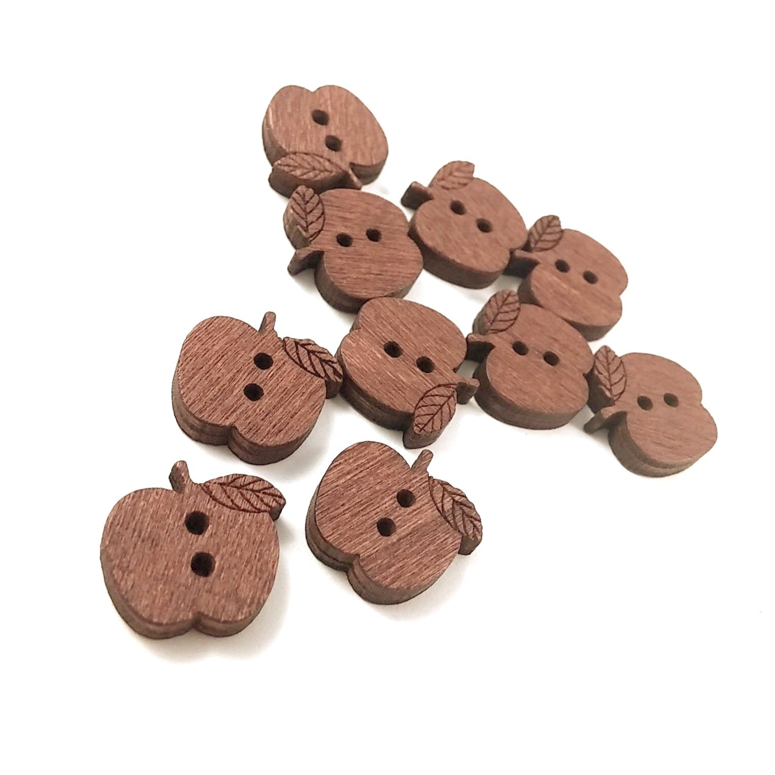 10 Boutons Pommes en bois marron 16mm