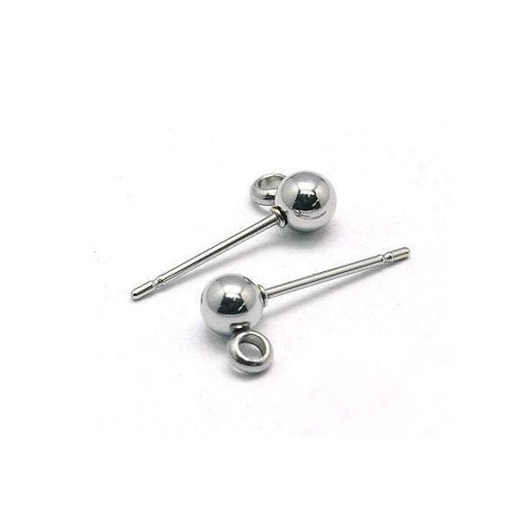 Stainless Steel Gold Earring Post, Ball Post Earring, Ball Stud Earring  With Loop, Earring Findings, Hypoallergenic Earring Posts 