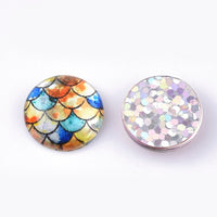 Mixed glitter mermaid glass cabochons - set of 35 round dome cabochons - 12mm