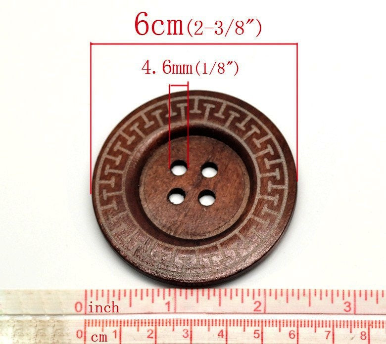 Extra large wooden aztec button 60mm (2 3/8")