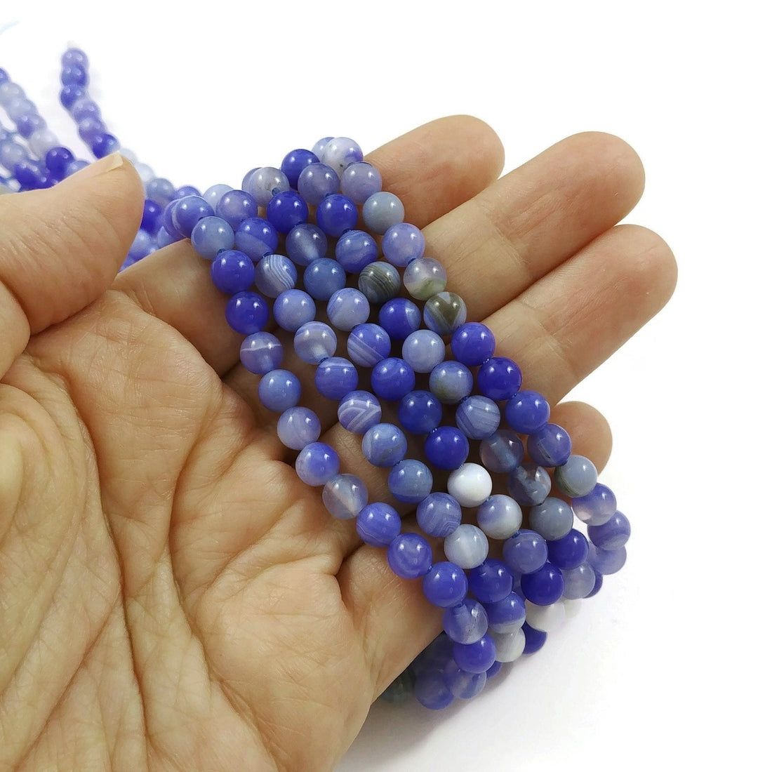 6mm natural blue chalcedony beads