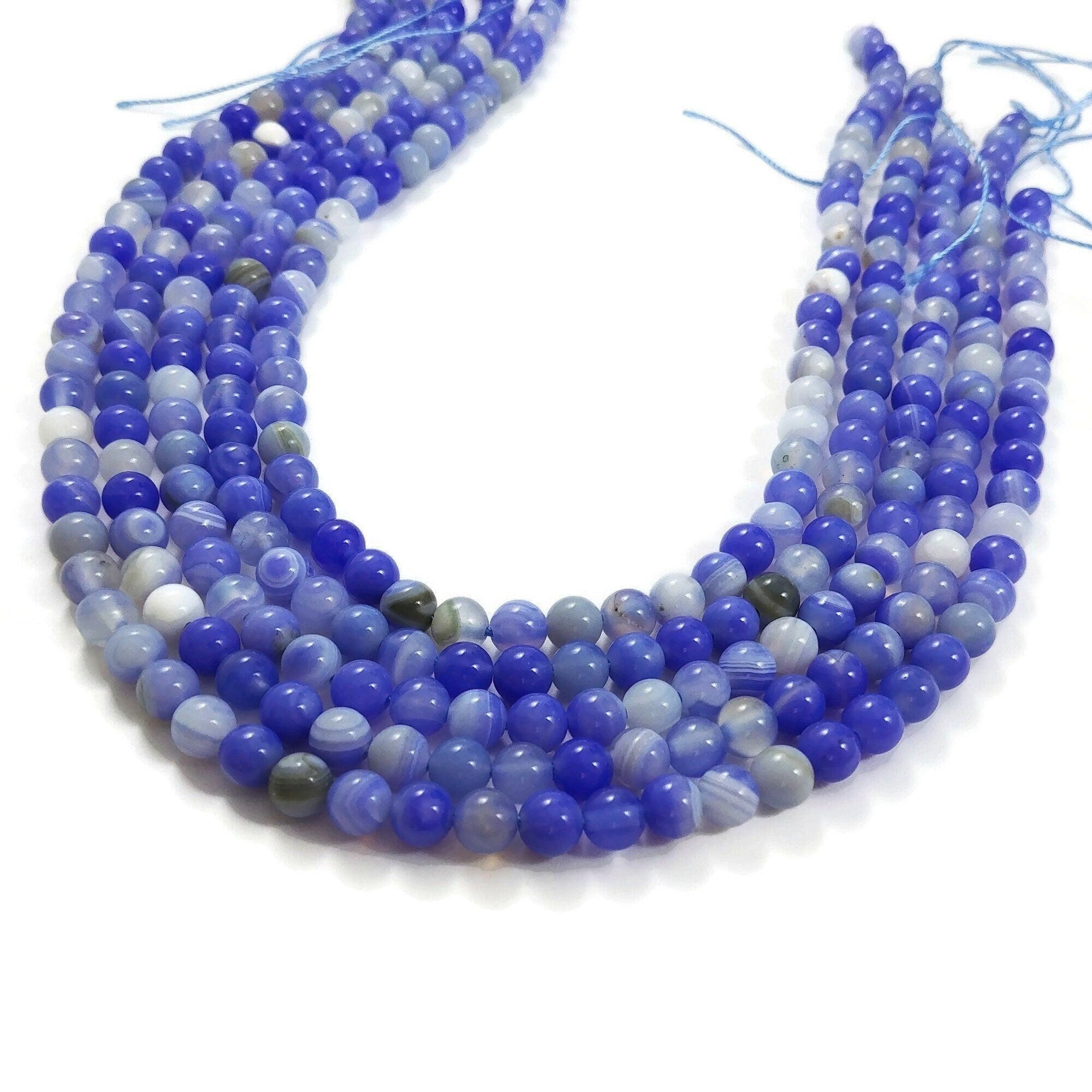 Perles rondes de 6mm en calcédoine naturelle bleue