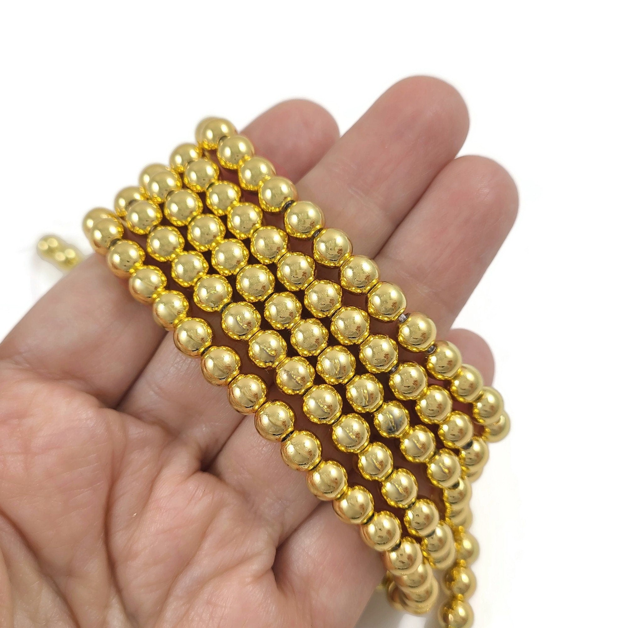 Gold hematite beads, Grade AAA, Long-lasting plated, 4mm, 6mm, Round gemstone beads, Jewelry making supplies