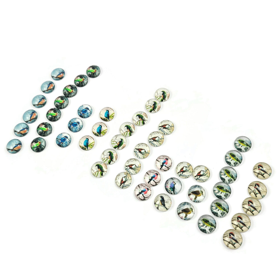 50 mixed bird, 12mm glass cabochons