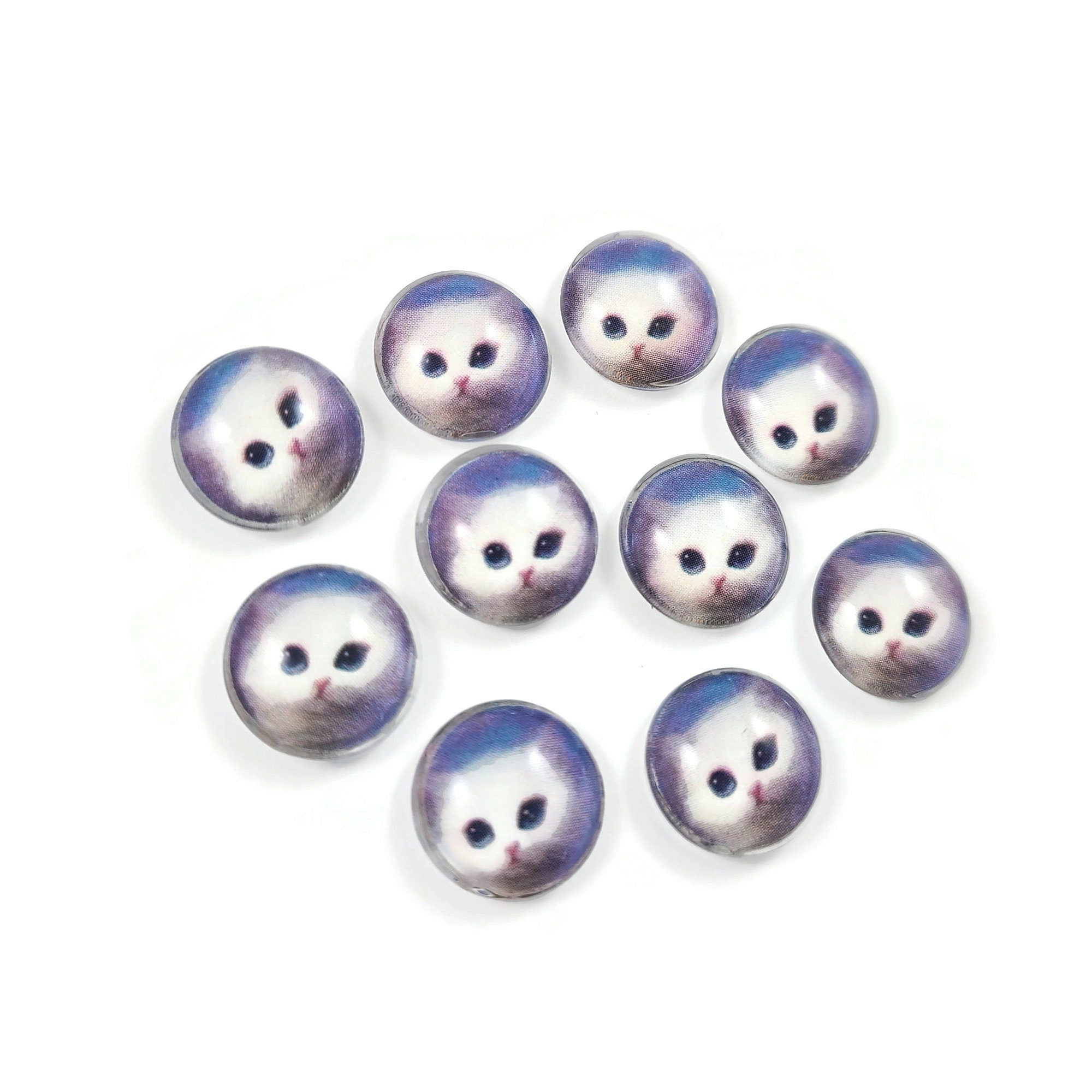 10 Cat glass cabochons, 12mm glass dome cabochon, Jewelry making supplies