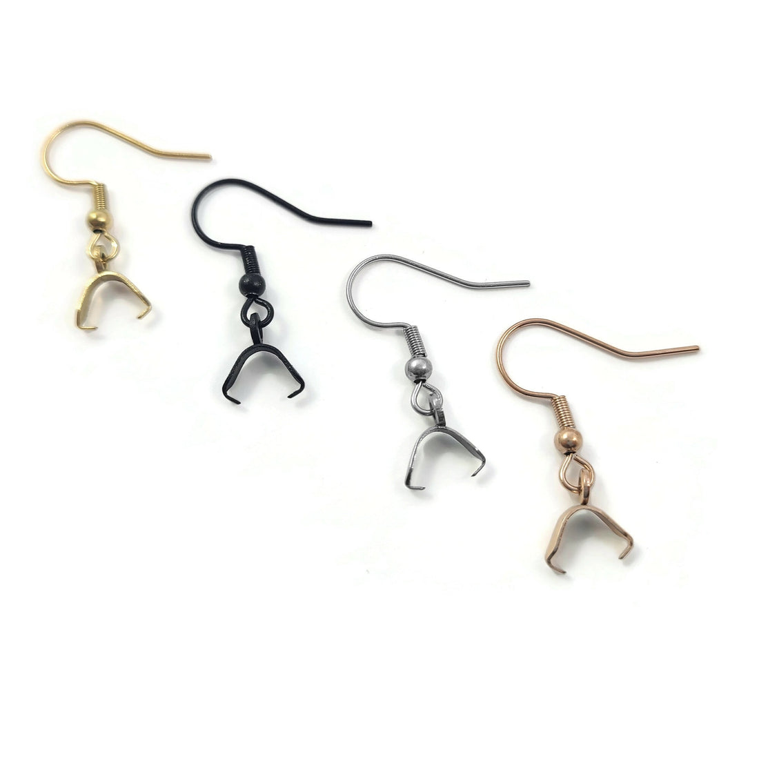 10pcs stainless steel earring hooks with pinch bails - Rose gold, gold, silver, black - Jewelry making findings